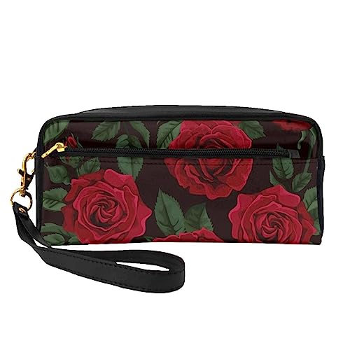 Reise-Make-up-Tasche mit Tragegriff, weiches und vielseitiges PU-Leder, tragbare Kosmetiktasche für Damen und Mädchen, Geschenk, rote rose, Einheitsgröße von VGFJHNDF