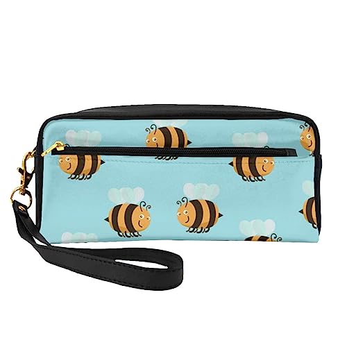 Reise-Make-up-Tasche mit Tragegriff, weiches und vielseitiges PU-Leder, tragbare Kosmetiktasche für Damen und Mädchen, mit Blumenmuster, Graphit, Cartoon Bee Muster, Einheitsgröße von VGFJHNDF