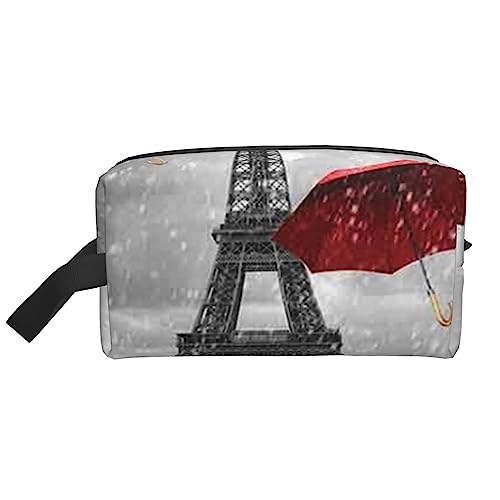 Reise-Make-up-Tasche mit tropischem Ananas-Motiv, mit Griffschlaufe – große Kapazität, tragbare Kosmetiktasche für Damen und Mädchen, Geschenke, Paris Tower Regenschirm Rot, Einheitsgröße von VGFJHNDF