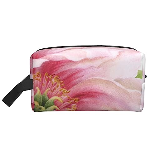 Reise-Make-up-Tasche mit tropischem Ananas-Motiv, mit Griffschlaufe – große Kapazität, tragbare Kosmetiktasche für Damen und Mädchen, Geschenke, Rosa Pfingstrose, Einheitsgröße von VGFJHNDF