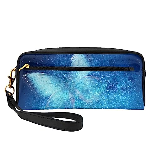 Reise-Make-up-Tasche mit tropischem Flamingo-Motiv, weiches und vielseitiges PU-Leder, tragbare Kosmetiktasche für Damen und Mädchen, Geschenk, Blau Sternenschmetterling, Einheitsgröße von VGFJHNDF