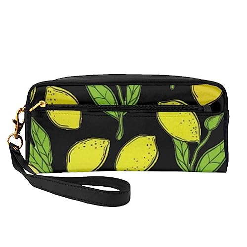 Reise-Make-up-Tasche mit tropischem Flamingo-Motiv, weiches und vielseitiges PU-Leder, tragbare Kosmetiktasche für Damen und Mädchen, Geschenk, Gelbe frische Zitronen, Einheitsgröße von VGFJHNDF