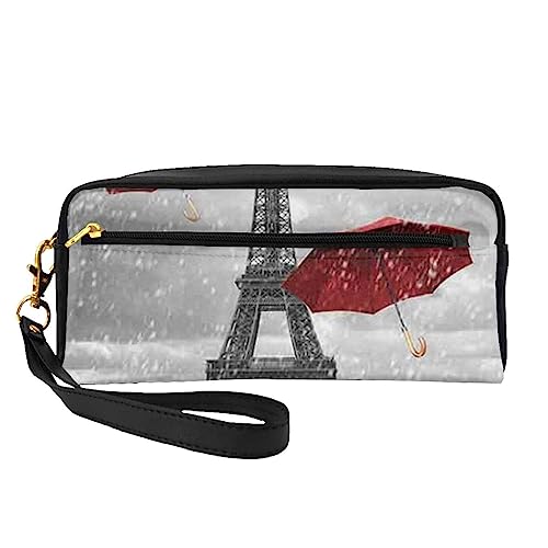 Reise-Make-up-Tasche mit tropischem Flamingo-Motiv, weiches und vielseitiges PU-Leder, tragbare Kosmetiktasche für Damen und Mädchen, Geschenk, Paris Tower Regenschirm Rot, Einheitsgröße von VGFJHNDF