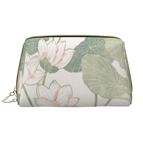 Rote Erdbeere bedruckte Leder Make-up Tasche für Frauen Mädchen - Tragbare Reise Kosmetik Organizer Kulturbeutel, Black Lily Pads, Einheitsgröße von VGFJHNDF