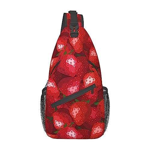 Rotwein Sling Bag Travel Crossbody Rucksack Brusttasche für Männer Frauen, verstellbare linke und rechte Schultern Wandern Casual Daypack, Rote Erdbeere, Einheitsgröße von VGFJHNDF