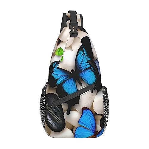 Rotwein Sling Bag Travel Crossbody Rucksack Brusttasche für Männer Frauen, verstellbare linke und rechte Schultern Wandern Casual Daypack, Schmetterlingsstein-Stickerei-Gemälde., Einheitsgröße von VGFJHNDF