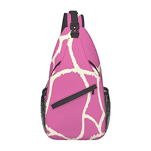 Rotwein Sling Bag Travel Crossbody Rucksack Brusttasche für Männer Frauen, verstellbare linke und rechte Schultern Wandern Casual Daypack, Textur Giraffe rosa, Einheitsgröße von VGFJHNDF