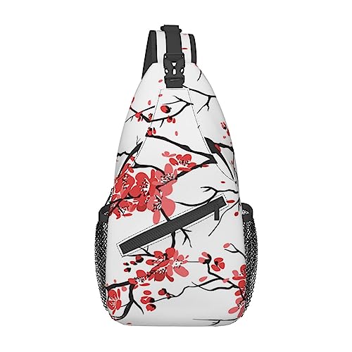 Rotwein Sling Bag Travel Crossbody Rucksack Brusttasche für Männer Frauen, verstellbare linke und rechte Schultern Wandern Casual Daypack, Zarte Kirschblüten, Einheitsgröße von VGFJHNDF
