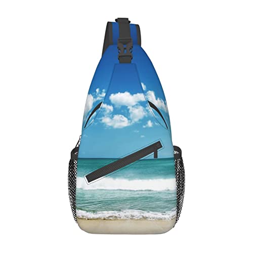 Rucksack mit Pfotenabdruck-Motiv, Reise-Umhängetasche, Brusttasche, für Männer und Frauen, verstellbare linke und rechte Schultern, Wandern, lässiger Tagesrucksack, Beach White Clouds, Einheitsgröße von VGFJHNDF