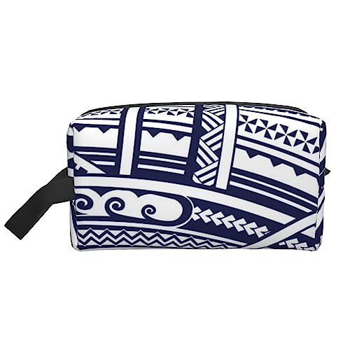 Schöne Erdbeer-Reise-Make-up-Tasche mit Griffschlaufe – große Kapazität, tragbar, Kosmetik-Organizer-Tasche für Damen und Mädchen, Geschenke, Blaues, polynesisches Maori-Tribal-Muster, Einheitsgröße von VGFJHNDF