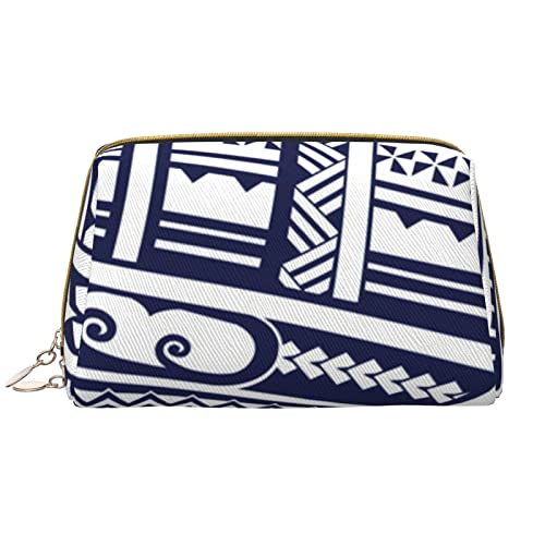 Schöne Erdbeere bedruckte Leder-Make-up-Tasche für Frauen Mädchen – tragbare Reise-Kosmetik-Organizer-Kulturtasche, Blaues, polynesisches Maori-Tribal-Muster, Einheitsgröße von VGFJHNDF