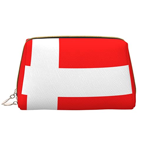 Schöne Erdbeere bedruckte Leder-Make-up-Tasche für Frauen Mädchen – tragbare Reise-Kosmetik-Organizer-Kulturtasche, Dänemark Flagge, Einheitsgröße von VGFJHNDF