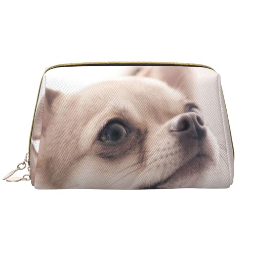 Schöne Erdbeere bedruckte Leder-Make-up-Tasche für Frauen Mädchen – tragbare Reise-Kosmetik-Organizer-Kulturtasche, Süßer Chihuahua, Einheitsgröße von VGFJHNDF