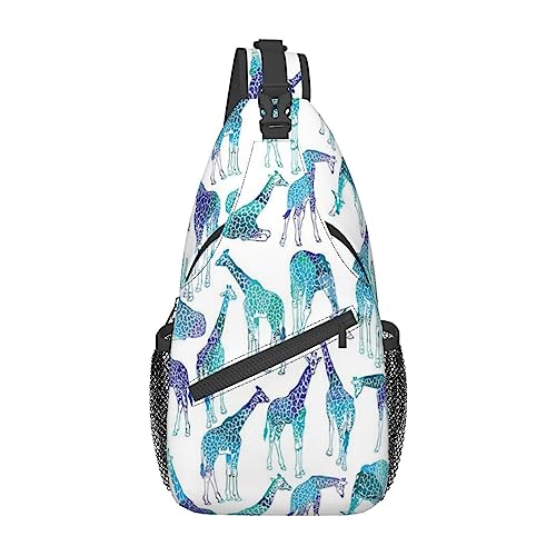 Schöne lebendige Blumen bunte Schmetterlinge Sling Bag Reise Crossbody Rucksack Brust Pack für Männer Frauen, verstellbare linke und rechte Schultern, Wandern Casual Daypack, Giraffenmuster, Einheitsgröße von VGFJHNDF