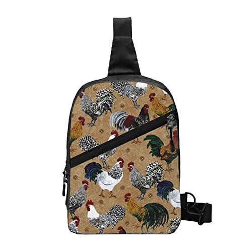 Schultertasche mit Knochen- und Pfotenabdruck, faltbar, Crossbody-Rucksack, Brusttasche für Männer und Frauen, verstellbare linke und rechte Schulter, Sport, lässiger Tagesrucksack, Aufdruck Hahn und Huhn, Einheitsgröße von VGFJHNDF