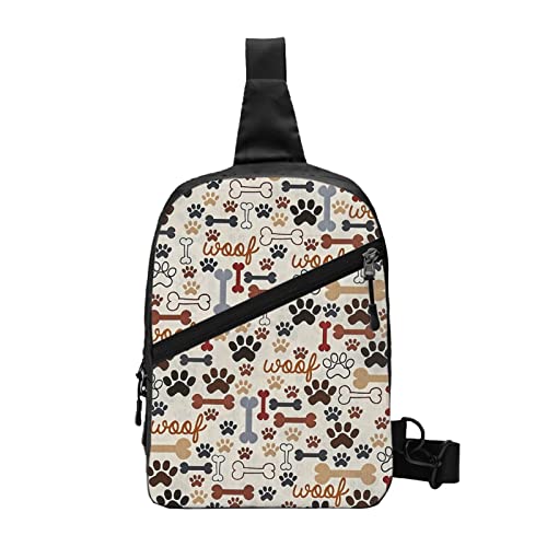 Schultertasche mit Knochen- und Pfotenabdruck, faltbar, Crossbody-Rucksack, Brusttasche für Männer und Frauen, verstellbare linke und rechte Schulter, Sport, lässiger Tagesrucksack, Knochen- und Pfotenabdruck., Einheitsgröße von VGFJHNDF