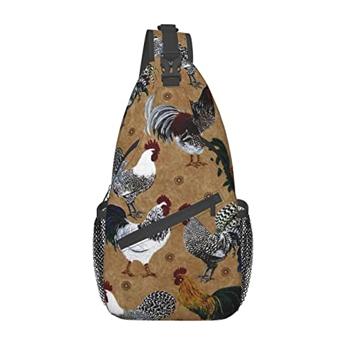 Schultertasche mit Knochen- und Pfotenabdruck-Motiv, Reise-Umhängetasche, Brustrucksack für Männer und Frauen, verstellbare linke und rechte Schultern, Wandern, lässiger Tagesrucksack, Aufdruck Hahn und Huhn, Einheitsgröße von VGFJHNDF