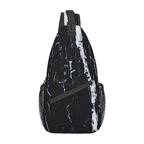 Schultertasche mit Knochen- und Pfotenabdruck-Motiv, Reise-Umhängetasche, Brustrucksack für Männer und Frauen, verstellbare linke und rechte Schultern, Wandern, lässiger Tagesrucksack, Schwarz-Weißer Marmor, Einheitsgröße von VGFJHNDF