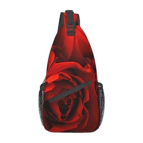 Schultertasche mit Mohnblumen-Motiv, Reise-Umhängetasche, Brusttasche, für Männer und Frauen, verstellbare linke und rechte Schultern, Wandern, lässiger Tagesrucksack, rote rose, Einheitsgröße von VGFJHNDF