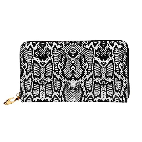 Schwarz-weiße Schlangenhaut-bedruckte Ledergeldbörse für Männer und Frauen, lange Clutch-Handtasche mit 12 Kartenfächern und 3 Geldklammern von VGFJHNDF