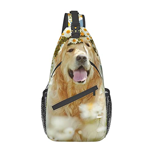 Schwarze Marmor-Schultertasche, Reise-Umhängetasche, Brusttasche, Brusttasche, für Männer und Frauen, verstellbare linke und rechte Schultern, Wandern, lässiger Tagesrucksack, Golden Retriever Hund, Einheitsgröße von VGFJHNDF