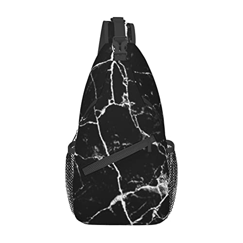 Schwarze Marmor-Schultertasche, Reise-Umhängetasche, Brusttasche, Brusttasche, für Männer und Frauen, verstellbare linke und rechte Schultern, Wandern, lässiger Tagesrucksack, Schwarzer Marmor, Einheitsgröße von VGFJHNDF