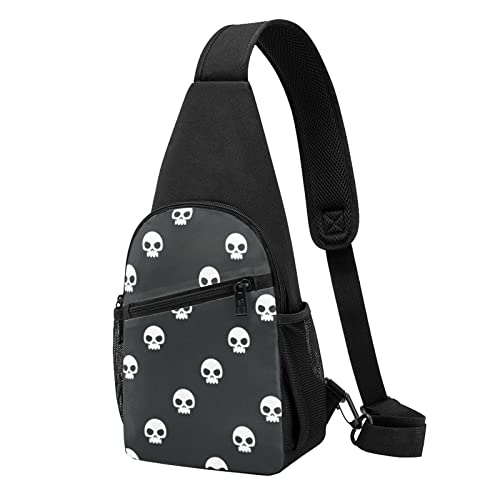 Schwarzer Marmor-Schultertasche, Crossbody-Rucksack, Brusttasche für Männer und Frauen, verstellbare linke und rechte Schulter, Wandern, lässiger Tagesrucksack, totenkopf, Einheitsgröße von VGFJHNDF