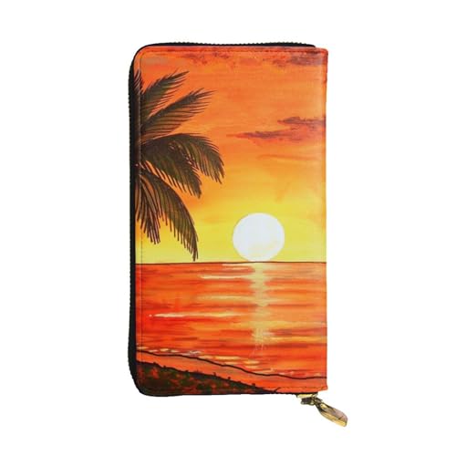 Sunset Palm Tree Printed Leather Wallet with 12 Card Holder and 206 Money Clip, Long Clutch for Men Women von VGFJHNDF
