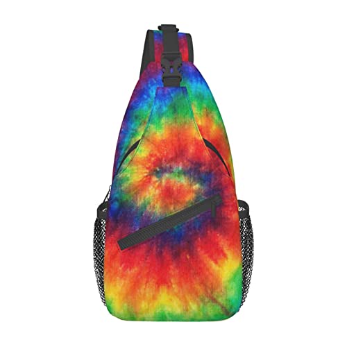 Taekwondo Design Sling Bag Travel Crossbody Rucksack Brusttasche für Männer Frauen, verstellbare linke und rechte Schultern, Wandern, Casual Daypack, Batik-Regenbogen, Einheitsgröße von VGFJHNDF