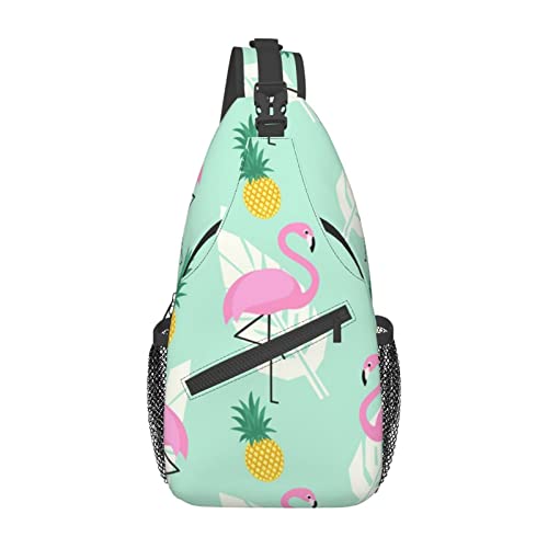 Taekwondo Design Sling Bag Travel Crossbody Rucksack Brusttasche für Männer Frauen, verstellbare linke und rechte Schultern, Wandern, Casual Daypack, Pinke Flamingo Ananas, Einheitsgröße von VGFJHNDF