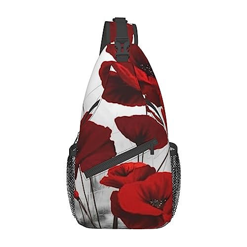 Taekwondo Design Sling Bag Travel Crossbody Rucksack Brusttasche für Männer Frauen, verstellbare linke und rechte Schultern, Wandern, Casual Daypack, Rote Mohnblume, Einheitsgröße von VGFJHNDF