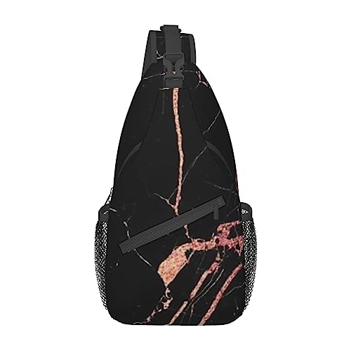 Taekwondo Design Sling Bag Travel Crossbody Rucksack Brusttasche für Männer Frauen, verstellbare linke und rechte Schultern, Wandern, Casual Daypack, Schwarz Rose Gold Marmor, Einheitsgröße von VGFJHNDF