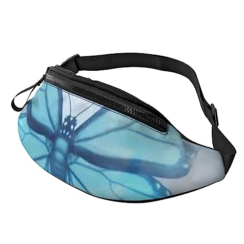 Turtle Write Sport-Hüfttasche mit Reißverschluss und Kopfhörerloch, Laufgürteltasche mit verstellbarem Gürtel für Damen und Herren, Blauer Schmetterling und Wolken, Einheitsgröße von VGFJHNDF