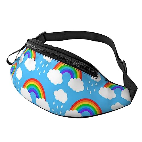 Turtle Write Sport-Hüfttasche mit Reißverschluss und Kopfhörerloch, Laufgürteltasche mit verstellbarem Gürtel für Damen und Herren, Rainbow Clouds Regentropfen, Einheitsgröße von VGFJHNDF