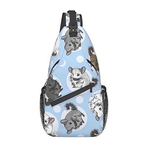 Twister Polka Dots Sling Bag Travel Crossbody Rucksack Brusttasche für Männer Frauen, verstellbare linke und rechte Schultern, Wandern, Casual Daypack, Blaue Chinchillas und Mond, Einheitsgröße von VGFJHNDF