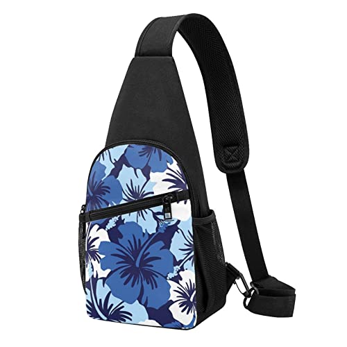 Umhängetasche mit Knochen- und Pfotenabdruck, Umhängetasche, Brusttasche für Männer und Frauen, verstellbare linke und rechte Schulter, Wandern, lässiger Tagesrucksack, Blauer Hibiskus, Einheitsgröße von VGFJHNDF