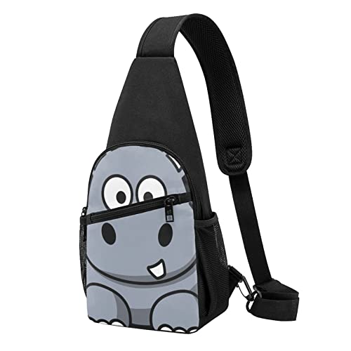 Umhängetasche mit Knochen- und Pfotenabdruck, Umhängetasche, Brusttasche für Männer und Frauen, verstellbare linke und rechte Schulter, Wandern, lässiger Tagesrucksack, Cartoon-Nilpferd, Einheitsgröße von VGFJHNDF