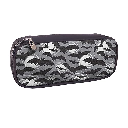 VGFJHNDF Abstrakte gelbe Libelle Leder Federmäppchen Flip Bleistift Box College Schule Stifttasche Beutel Büro Make-up Tasche Organizer für Männer Frauen Mädchen Jungen, Halloween Fledermäuse grau, von VGFJHNDF