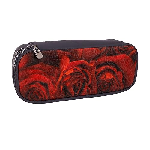 VGFJHNDF Abstrakte gelbe Libelle Leder Federmäppchen Flip Bleistift Box College Schule Stifttasche Beutel Büro Make-up Tasche Organizer für Männer Frauen Mädchen Jungen, rote rose, Einheitsgröße, von VGFJHNDF