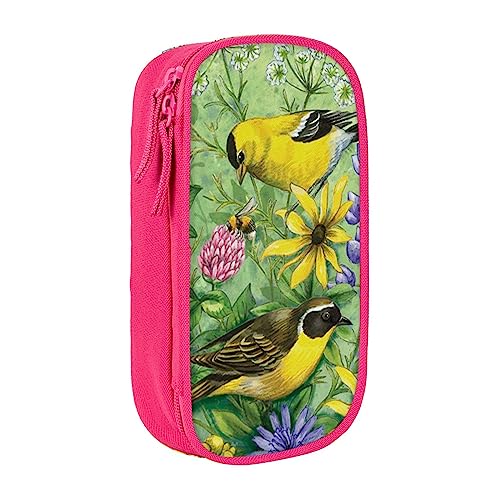 VGFJHNDF American Goldfinch Federmäppchen Fach Bleistift Box Tasche Organizer für Büro College Schule Erwachsene Teenager Mädchen Jungen Schwarz, rose, Einheitsgröße, Make-up-Tasche von VGFJHNDF