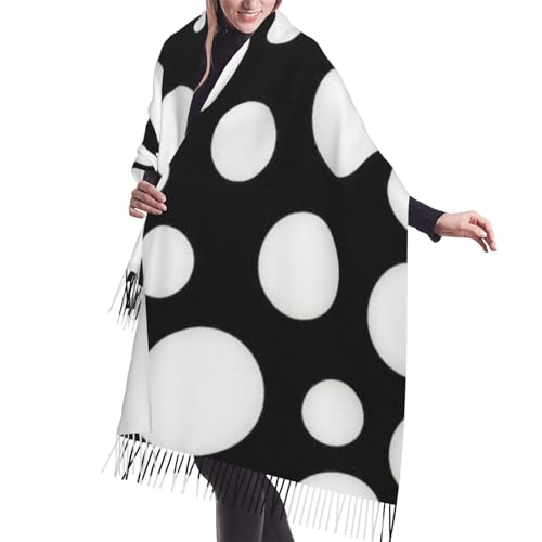 VGFJHNDF Ballettschuhe Bedruckte Weiche Warme Quaste Schal Und Schal Wrap 196x68 Cm- Damen Schals, Schal Wraps, Winterwickel, Halstücher, Scwharz und Weiß gepunktet, One size von VGFJHNDF