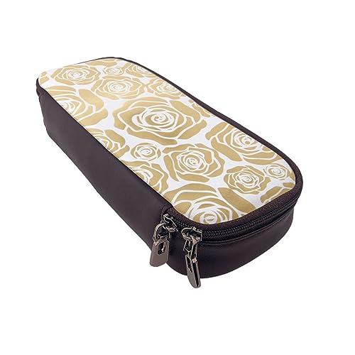 VGFJHNDF Beautiful-Lilies Federmäppchen, Leder, Flip-Bleistiftbox, Organizer für Büro, Uni, Schule, Erwachsene, Teenager, Mädchen, Jungen, Viele goldene Blumen, Einheitsgröße, Make-up-Tasche von VGFJHNDF