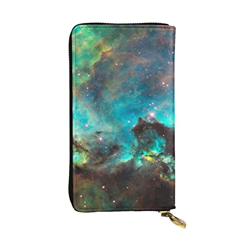 VGFJHNDF Bedruckte lange Ledergeldbörse mit Weihnachtsdorf, 12 Kreditkartenfächer, 4 Geldfächer, 1 Münzfach mit Reißverschluss, Universe Galaxy Space, Einheitsgröße von VGFJHNDF