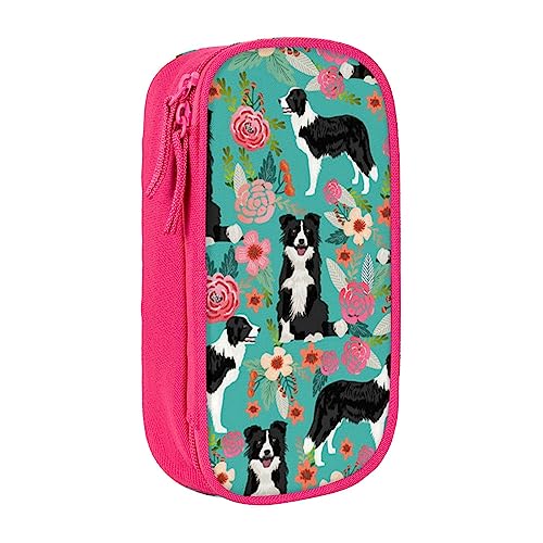 VGFJHNDF Border Collie Federmäppchen mit Blumenmotiv, Stiftebox, Organizer für Büro, Uni, Schule, Erwachsene, Teenager, Mädchen, Jungen, Schwarz, rose, Einheitsgröße, Make-up-Tasche von VGFJHNDF