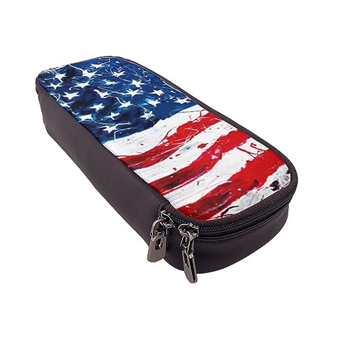 VGFJHNDF Bright Moon at Sea Hippie Federmäppchen Leder Flip Bleistift Box Tasche Organizer für Büro College Schule Erwachsene Teenager Mädchen Junge, us-flagge, Einheitsgröße, Make-up-Tasche von VGFJHNDF