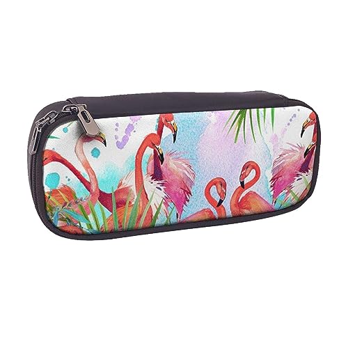 VGFJHNDF Bunte Ananas-Muster Leder Federmäppchen Flip Bleistift Box College Schule Stifttasche Beutel Büro Make-up Tasche Organizer für Männer Frauen Mädchen Jungen, Bemalter Flamingo, Einheitsgröße, von VGFJHNDF