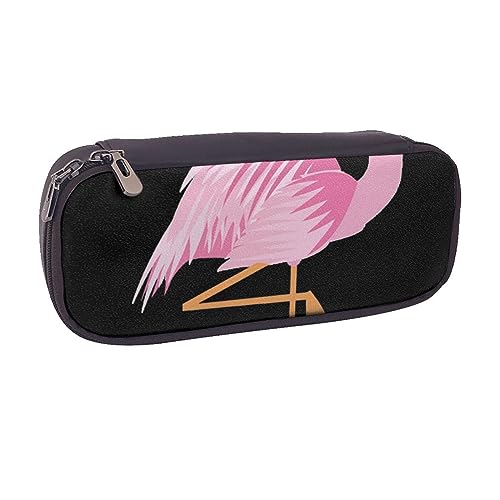 VGFJHNDF Bunte Ananas-Muster Leder Federmäppchen Flip Bleistift Box College Schule Stifttasche Beutel Büro Make-up Tasche Organizer für Männer Frauen Mädchen Jungen, Rosa Flamingo Vogel, von VGFJHNDF