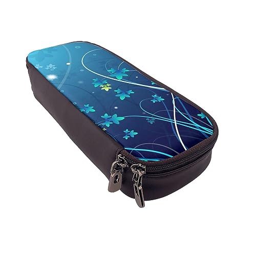 VGFJHNDF Bunte Blume Schmetterling Federmäppchen Leder Flip Bleistift Box Tasche Organizer für Büro College Schule Erwachsene Teenager Mädchen Junge, Blue Swirl, Einheitsgröße, Make-up-Tasche von VGFJHNDF