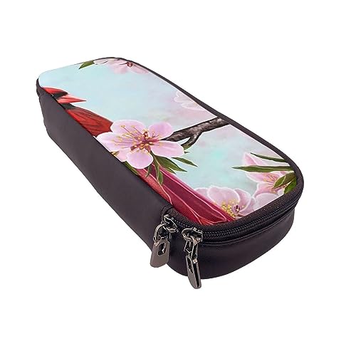 VGFJHNDF Bunte Blume Schmetterling Federmäppchen Leder Flip Bleistift Box Tasche Organizer für Büro College Schule Erwachsene Teenager Mädchen Junge, Red Birds Branch Blossom, Einheitsgröße, von VGFJHNDF