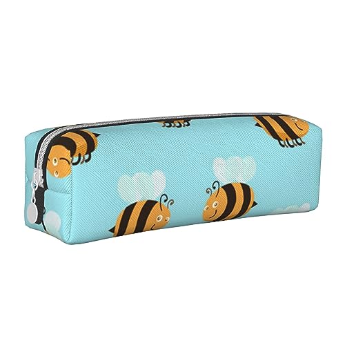 VGFJHNDF Bunte Schmetterlinge auf Blumen, Leder-Federmäppchen, Reißverschluss, Federmäppchen – minimalistisches Federmäppchen und Make-up-Tasche für Männer, Frauen, Mädchen, Jungen, Cartoon Bee von VGFJHNDF